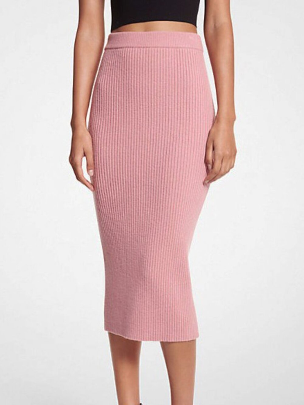 New Michael Kors Wool Ribbed Knit Pencil Skirt Pink Medium $195